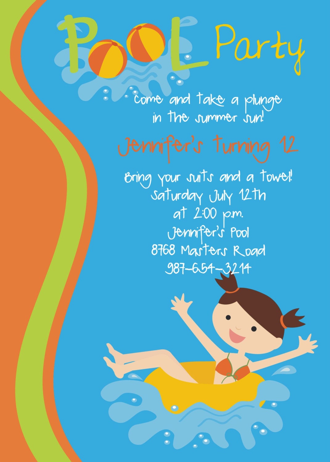 Pool Birthday Party Invitation