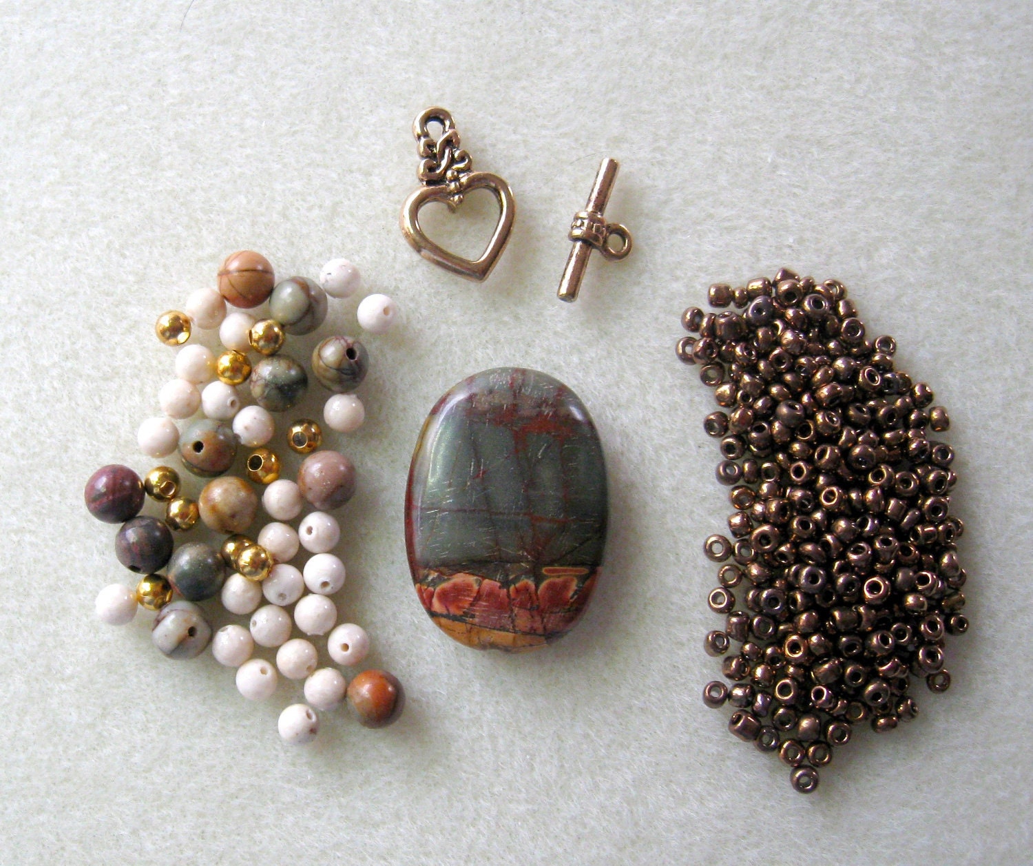 Multi Color Picasso Jasper Riverstone Czech Glass Gold Pendant Focal Bead Kit DIY