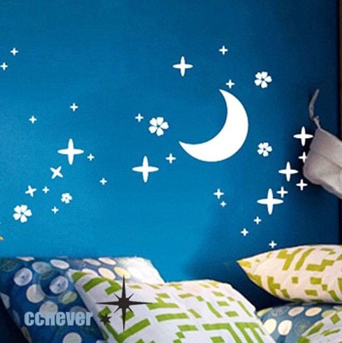 Moon and stars kids nursery----Removable Graphic Art wall decals stickers home decor