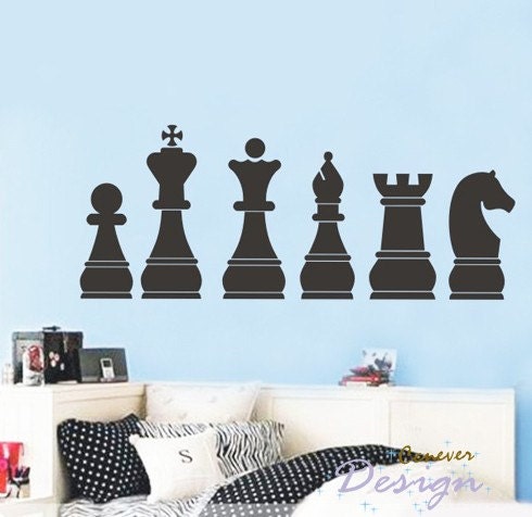 Chess Board Pieces 60inch W----Removable Graphic Art wall decals stickers home decor