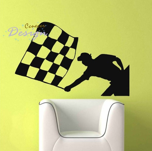 Checkered Flag Flagman Boy Room----Removable Graphic Art wall decals stickers home decor