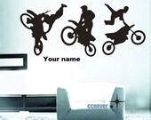 3 Sets motorcycle player Personalized Name----Removable Graphic Art wall decals stickers home decor