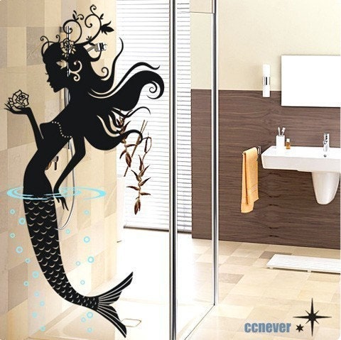 mermaid flowers bedroom----Removable Graphic Art wall decals stickers home decor