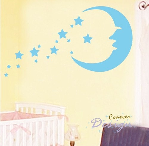 SALE  Moon Stars Kids Nursery----art Graphic Vinyl wall decals stickers home decor