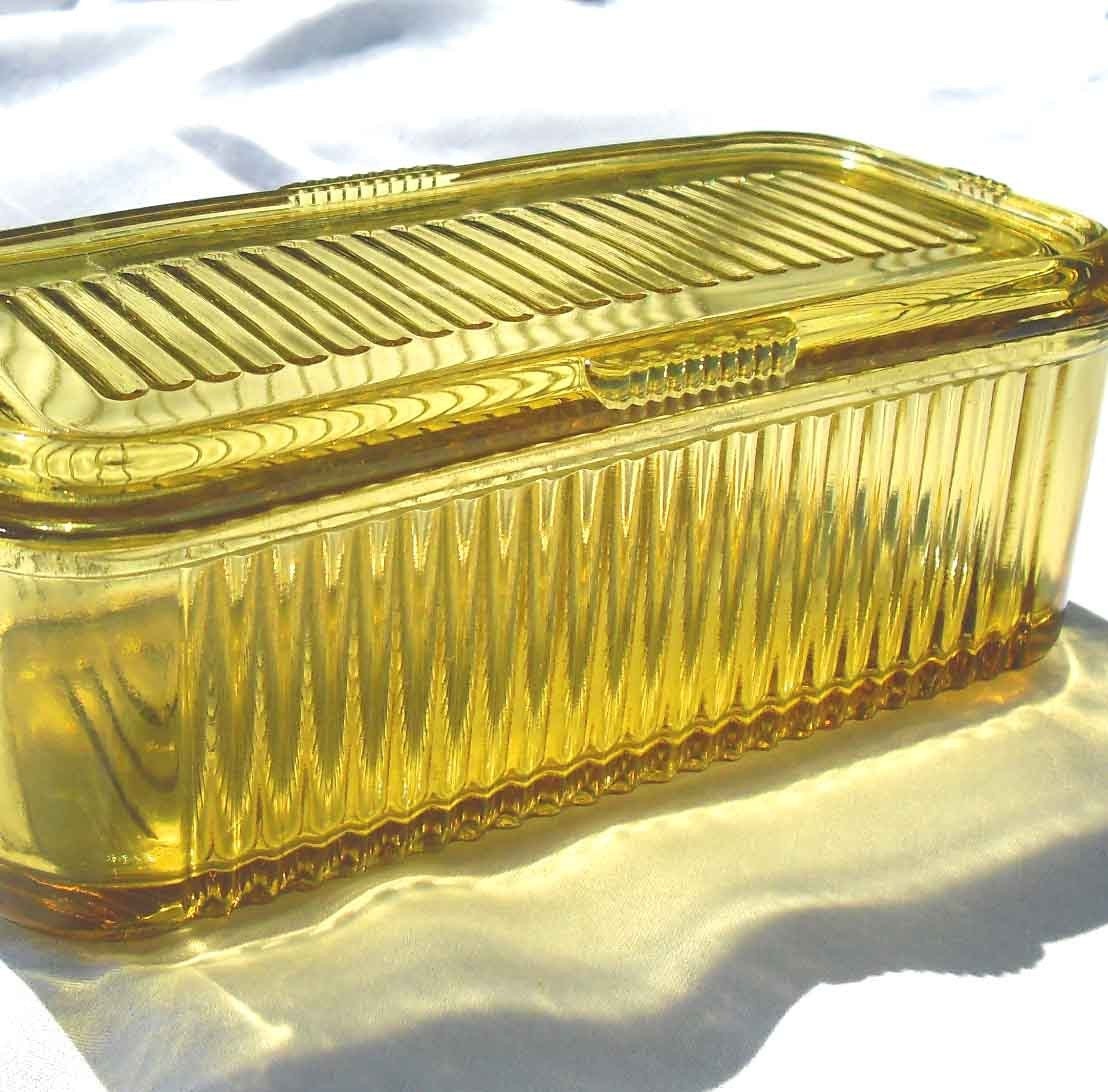 Vintage Depression Glass Refrigerator Dish Amber by by anyoldtime