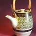 RESERVED Vintage teapot, daisy motif with bamboo handle, super cute post-war Japan mid-century design in fabulous condition