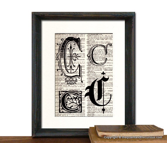 Letter C Monogrammed Gift Personalized Initial Print Vintage Book Page - Beautifully Matted Fathers Day Gift Present Home Office Decor