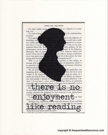 Jane Austen Reading Print Pride and Prejudice Vintage Book Page - Beautifully Matted Graduation Fathers Day Gift Present Home Office Decor