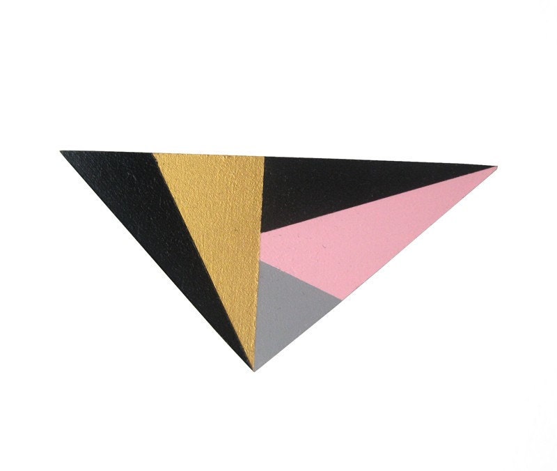 Triangle Brooch Pink Black Gold Grey