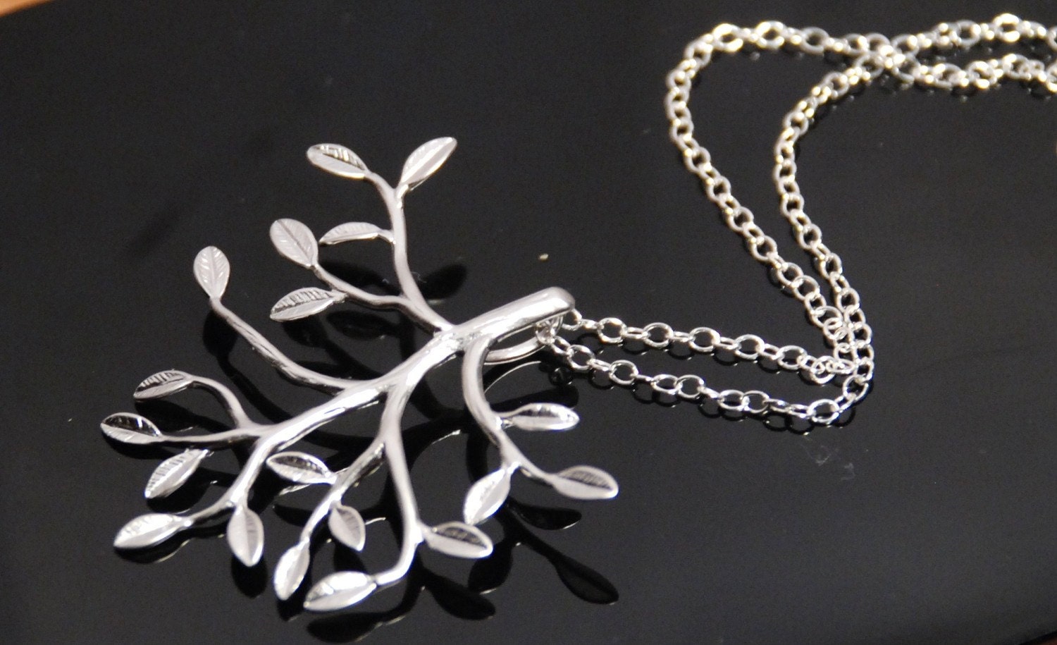 Silver prospective tree necklace with a sterling silver chain
