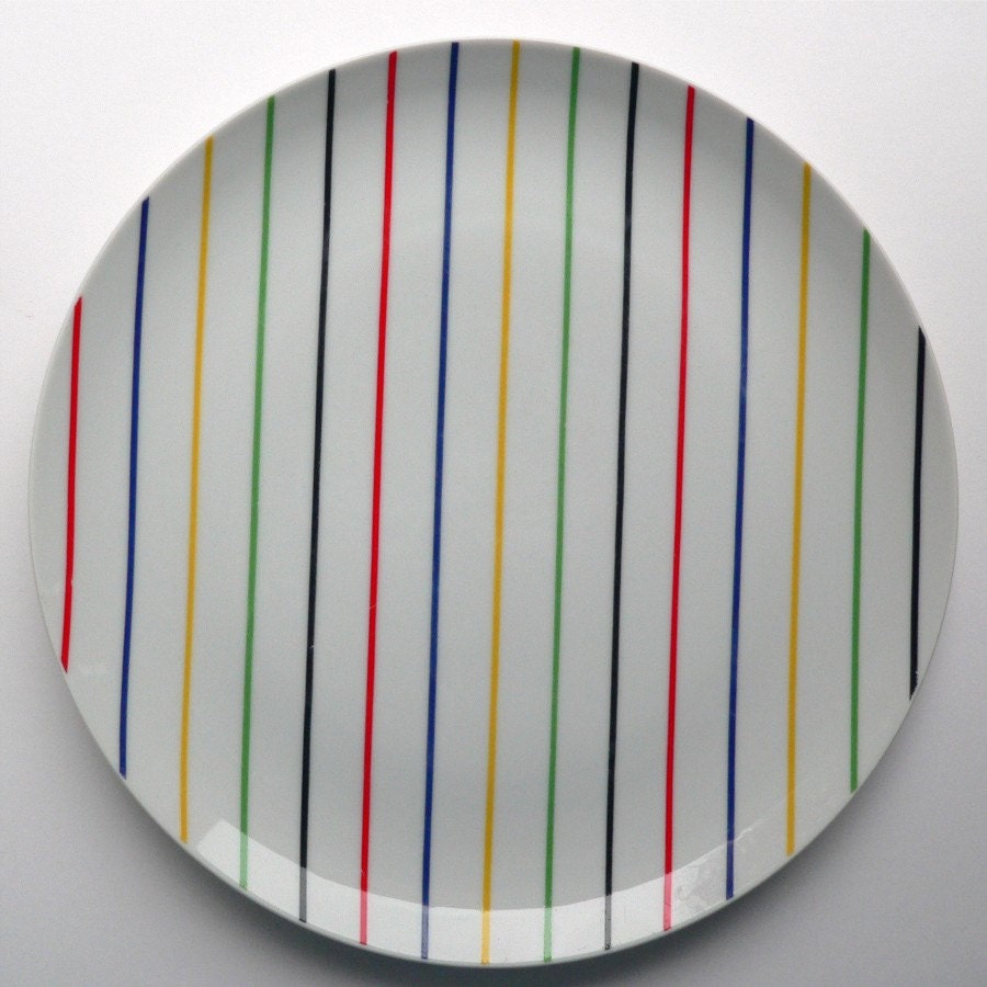 RESERVED Dinner plates Georges Briard Palette rainbow striped set of six