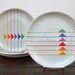 Four Block China Sextet dinner plates from Harmony Vista Alegre Portugal designed by Gerald Gulotta Jack Price geometric stripe triangle