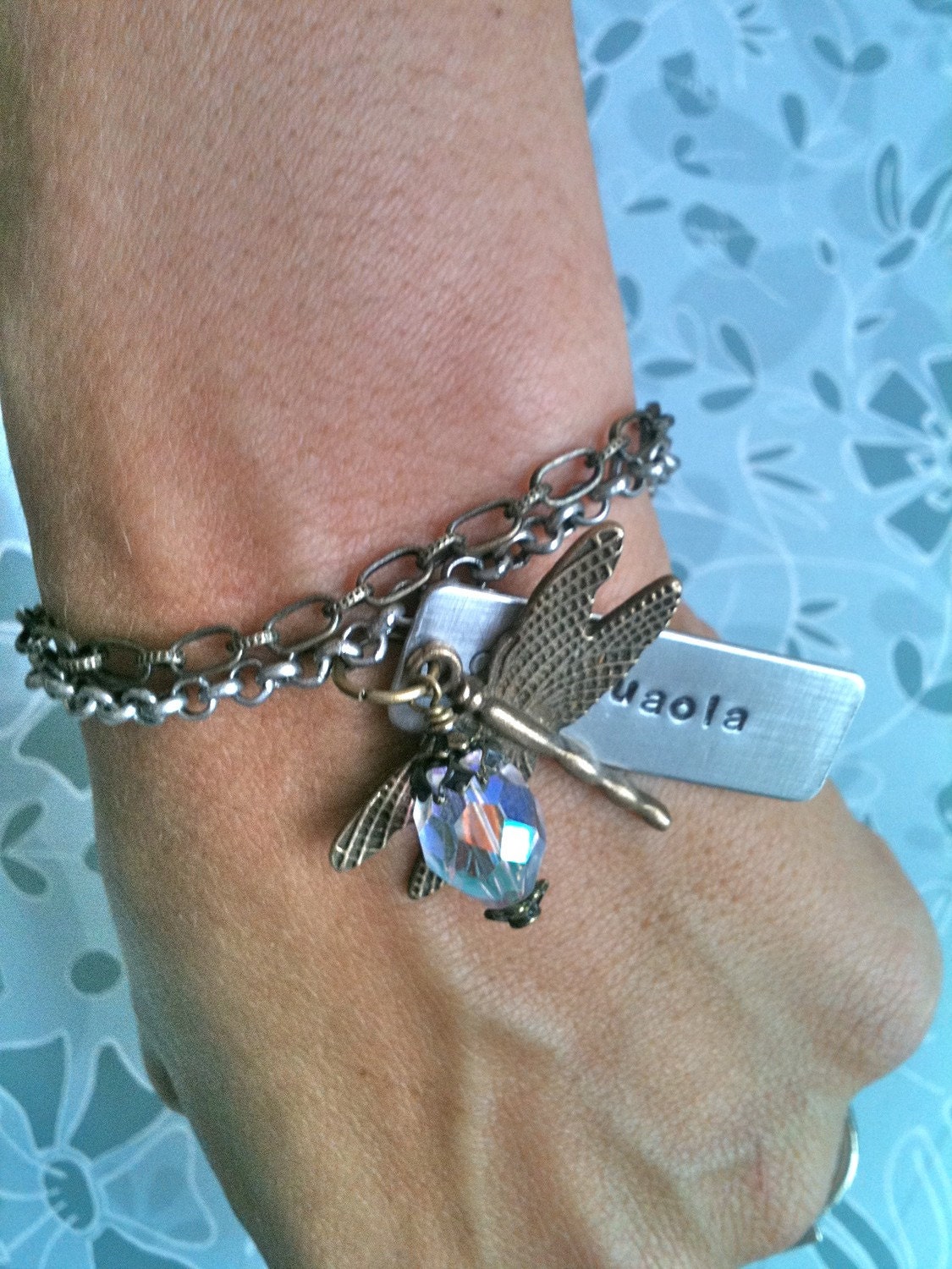 NEW-Sparkly Mixed Metal Dragonfly Bracelet...Hand Stamped by DC&T on Etsy