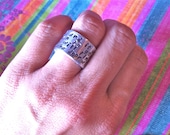 NEW-Hand Stamped Phrase or Verse Ring..Dark Chocolate & Tulips Finger Art Collection