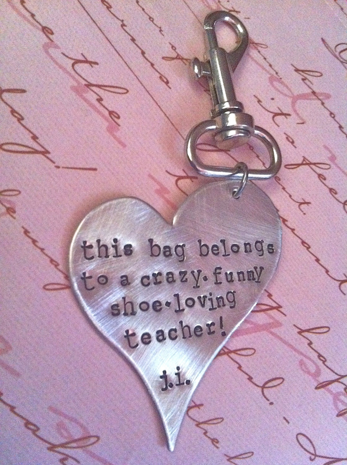 NEW-Large Whimsical Heart  Hand Stamped Bag Tag