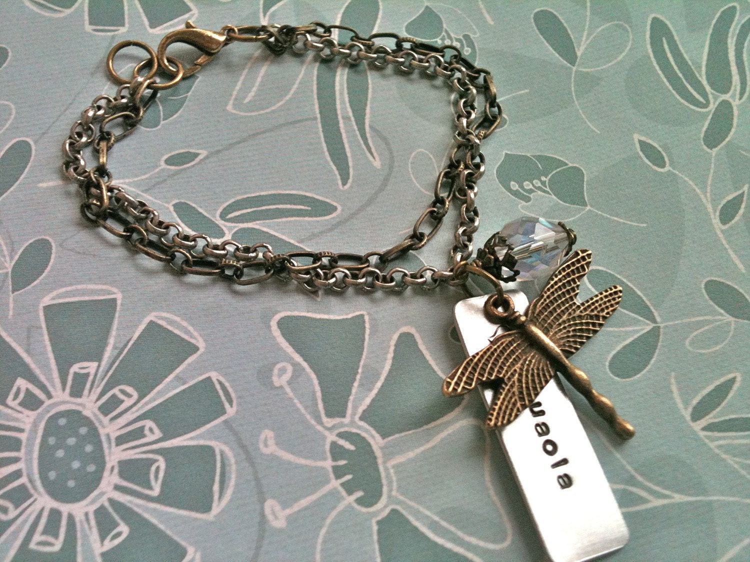 NEW-Sparkly Mixed Metal Dragonfly Bracelet...Hand Stamped by DC&T on Etsy