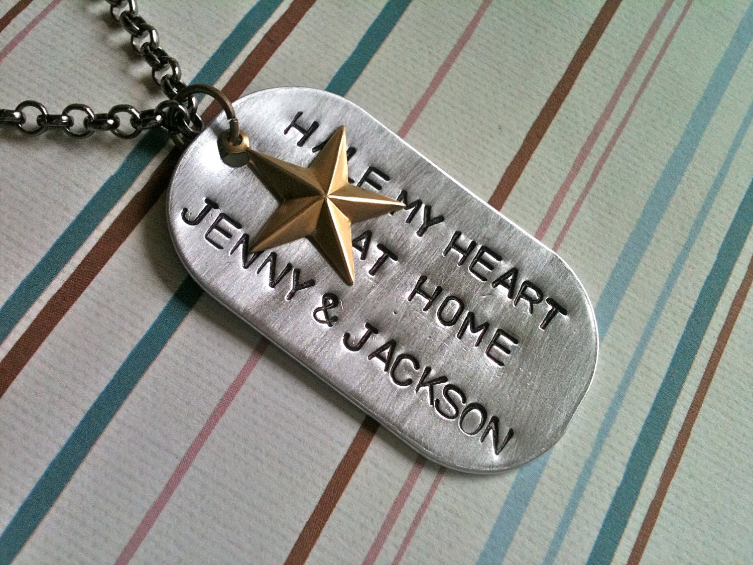 Wear It Proud-Half My Heart Is At Home...Hand Stamped Dog Tag Necklace-Men's Version