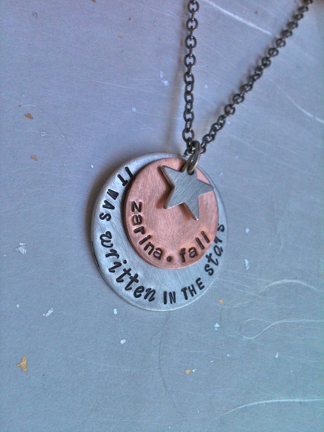 It Was Written In The Stars...Rustic Mixed Metal Hand Stamped Necklace