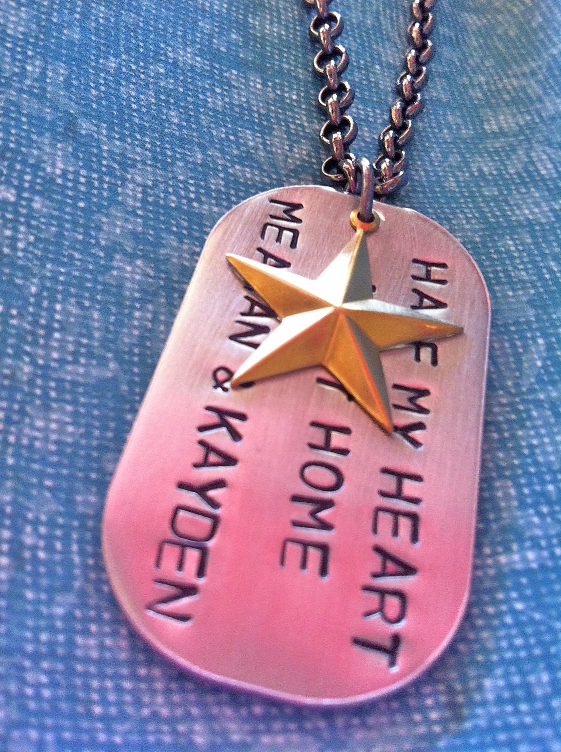 Wear It Proud-Half My Heart Is At Home...Hand Stamped Dog Tag Necklace-Men's Version