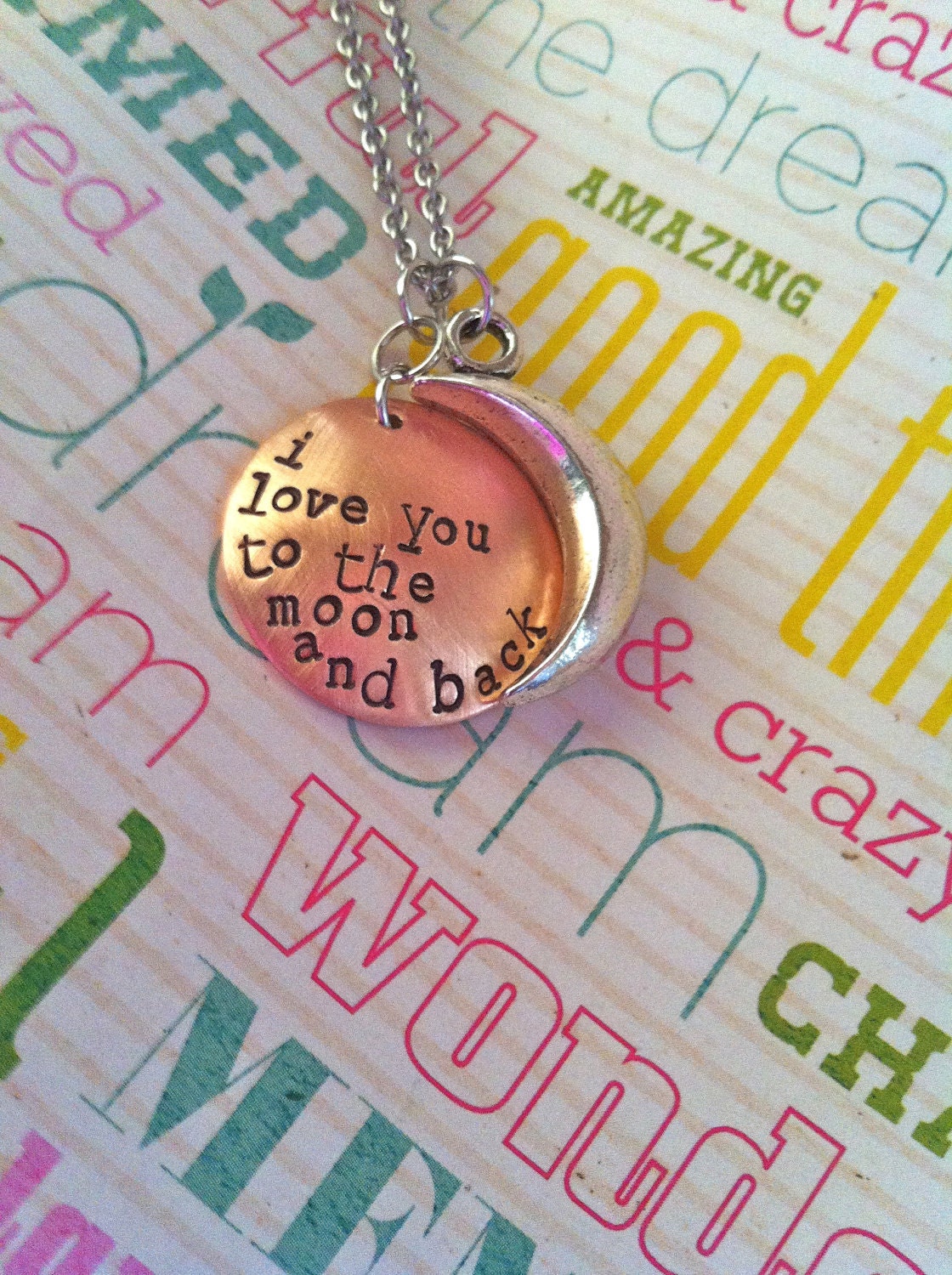 NEW-I Love You To The Moon and Back...Copper and Pewter Hand Stamped Necklace