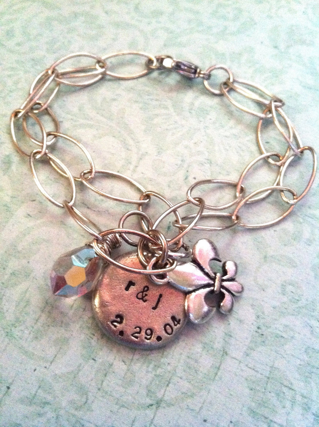 NEW-Wedding Date Charm Bracelet...Hand Stamped