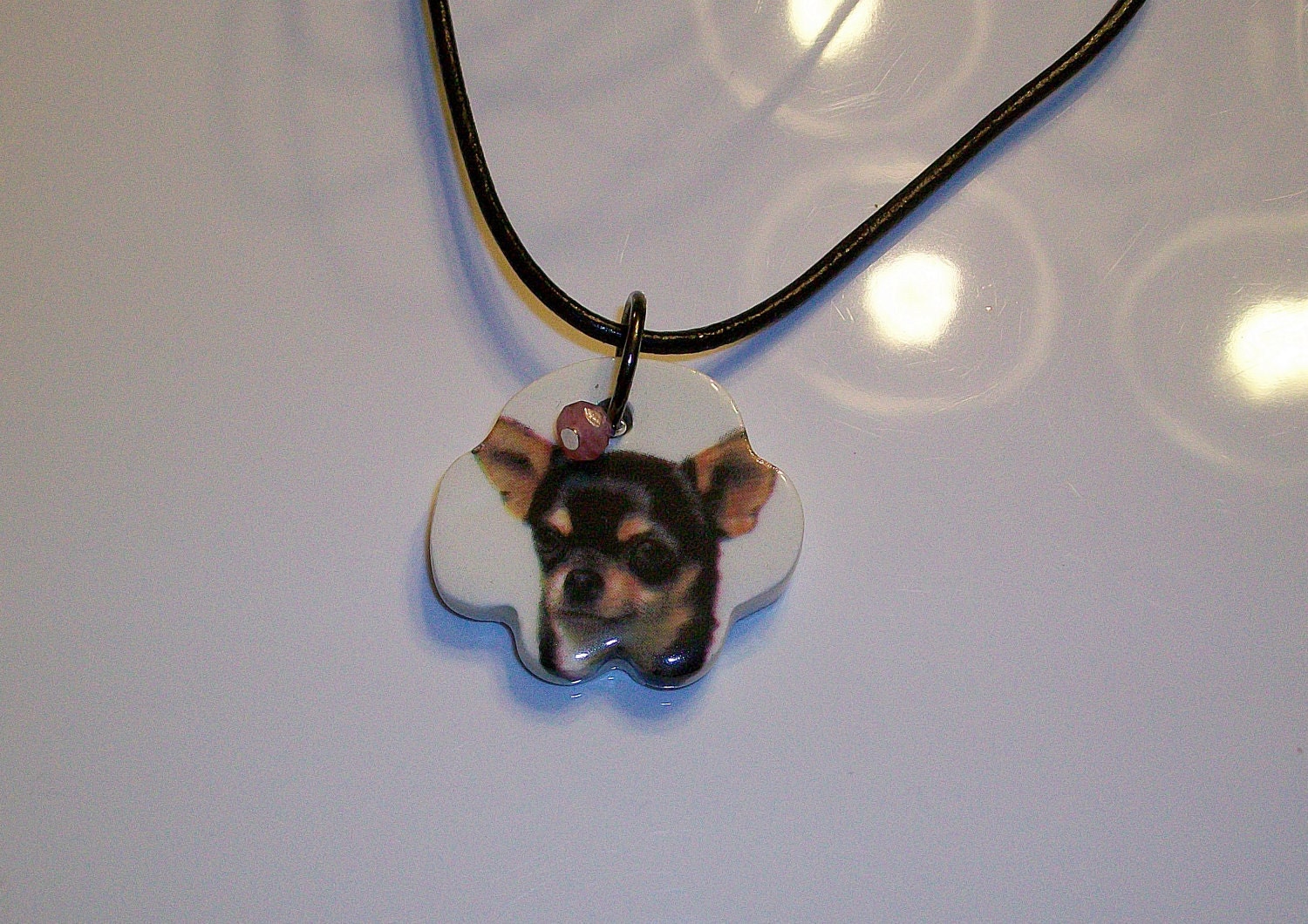Ceramic Dog Paw Necklace Chihuahua breed handcut