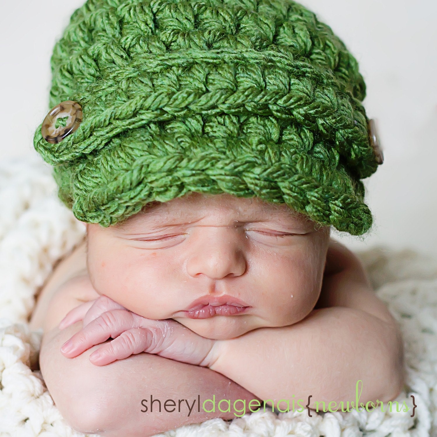 Green Apple Double button Chunky Visor Beanie Newborn photography prop