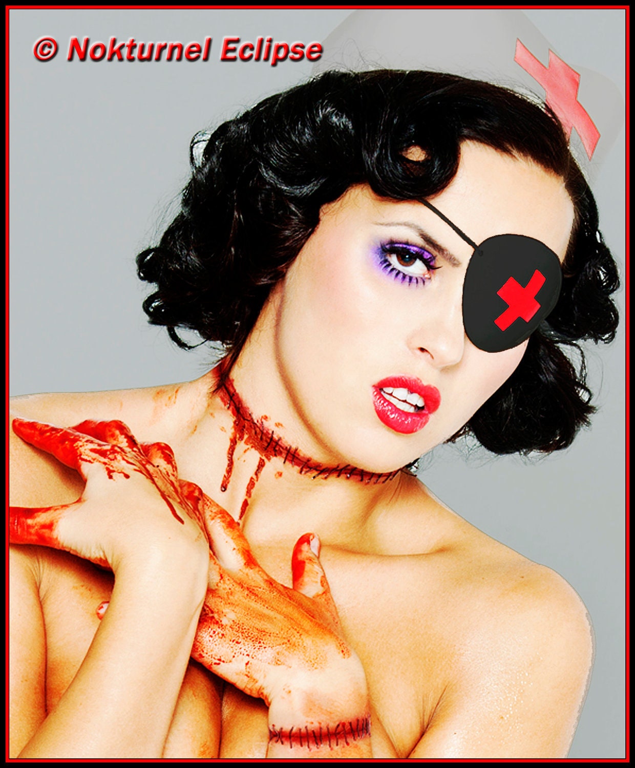 Black Leather Eye Patch Red Cross Fetish Erotic Evil Nurse Halloween Costume Role Play Cosplay Accessory