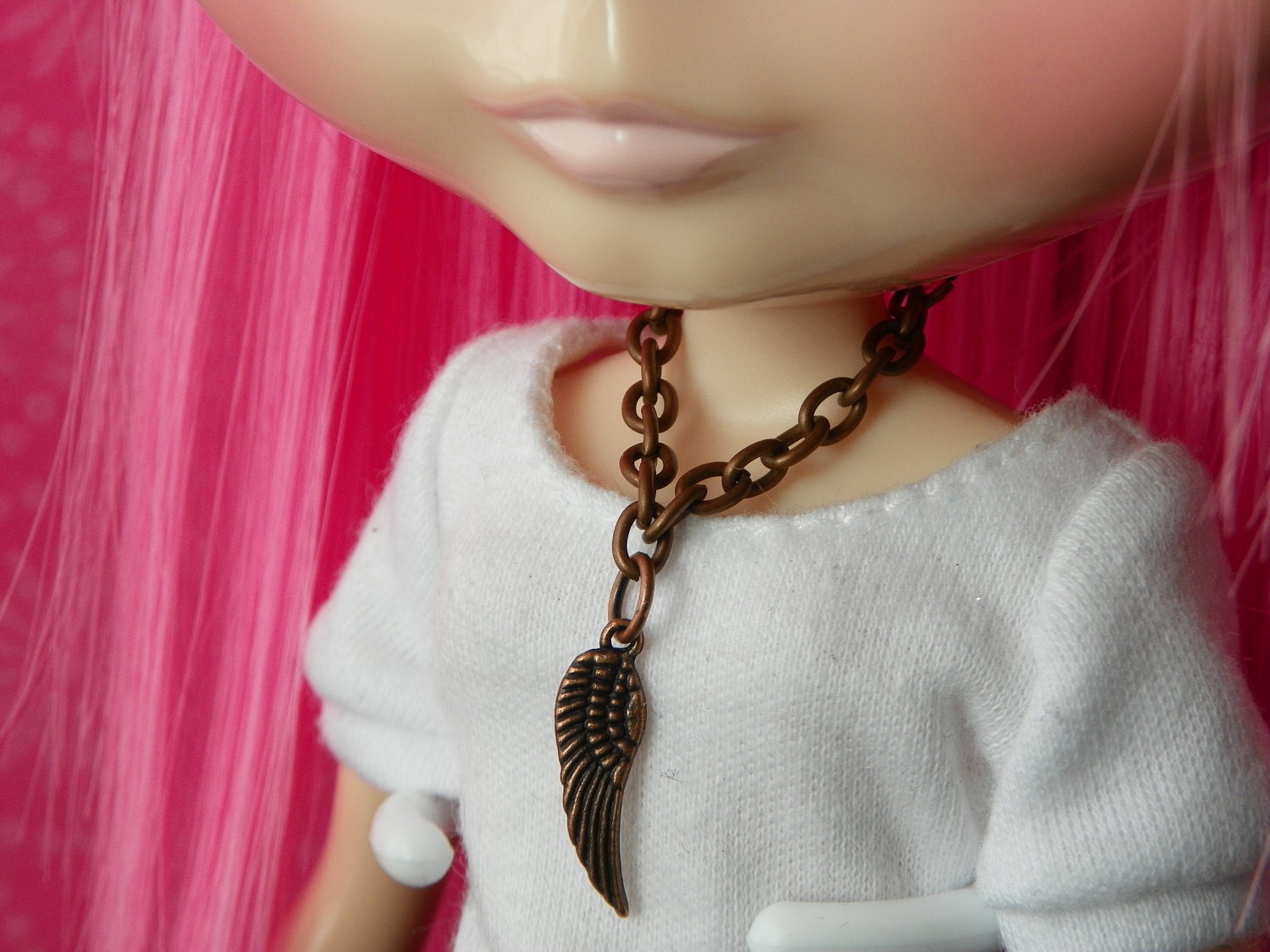 necklace for Blythe - antiqued copper wing pendant B178