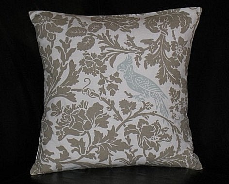 Decorative Pillows 20" Barber Bird Pillow Covers 20 inch Powder Blue & Taupe Pillow set of TWO