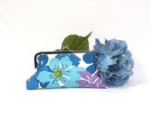 Nickel Free Kisslock Clutch Purse tropical print of blue/aqua/green/lilac