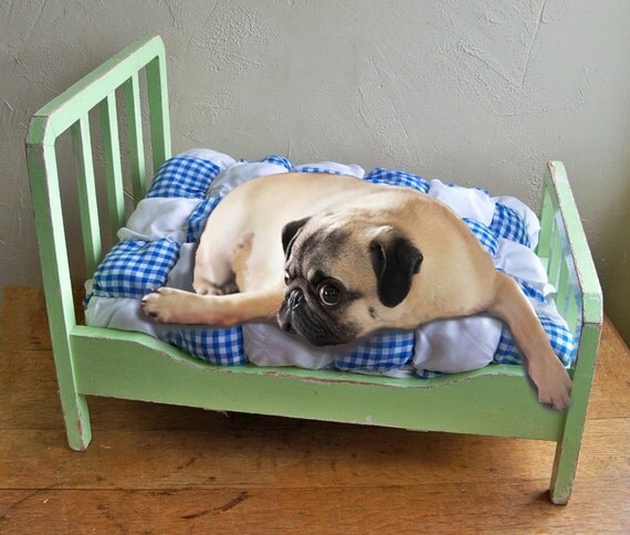 Mid-Century Hand-made Doll Bed in Wonderfull Shabby Mint Green