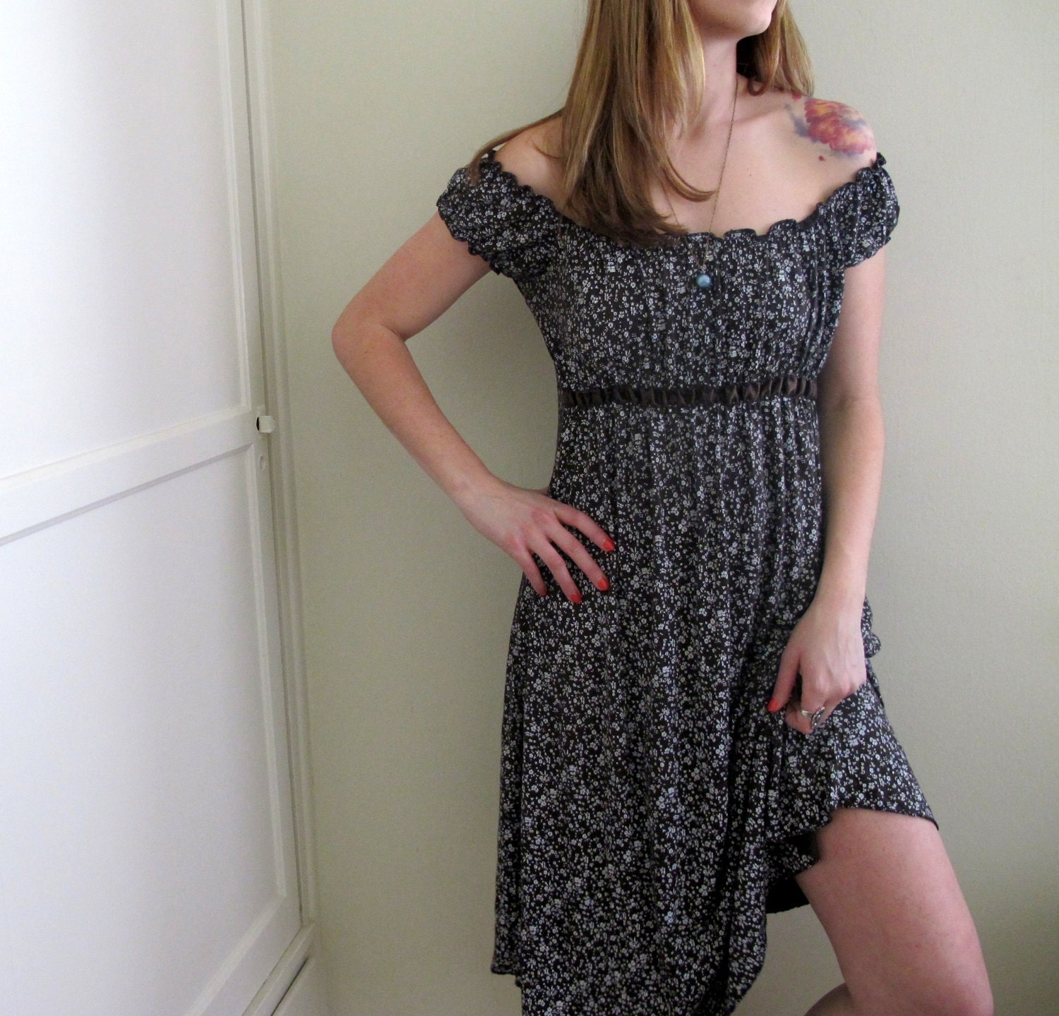 Vintage Grunge Floral Print Dress