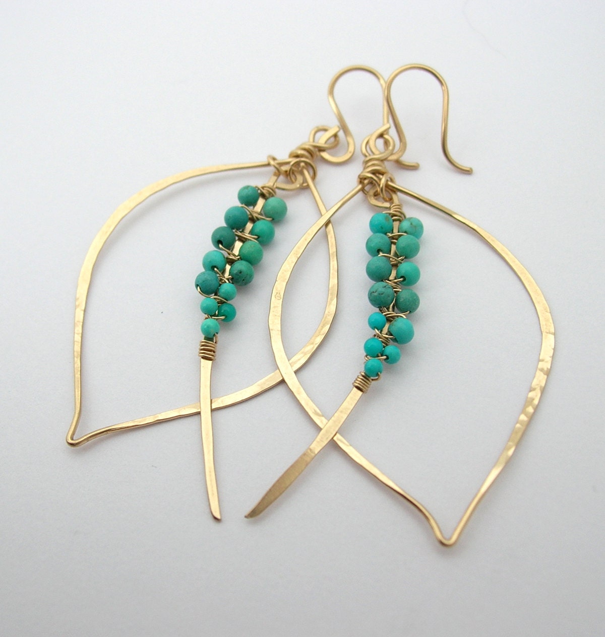 Peruvian Turquoise woven tusk Leaf Hoop Earrings