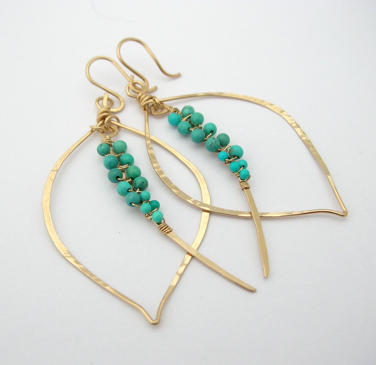 Peruvian Turquoise woven tusk Leaf Hoop Earrings