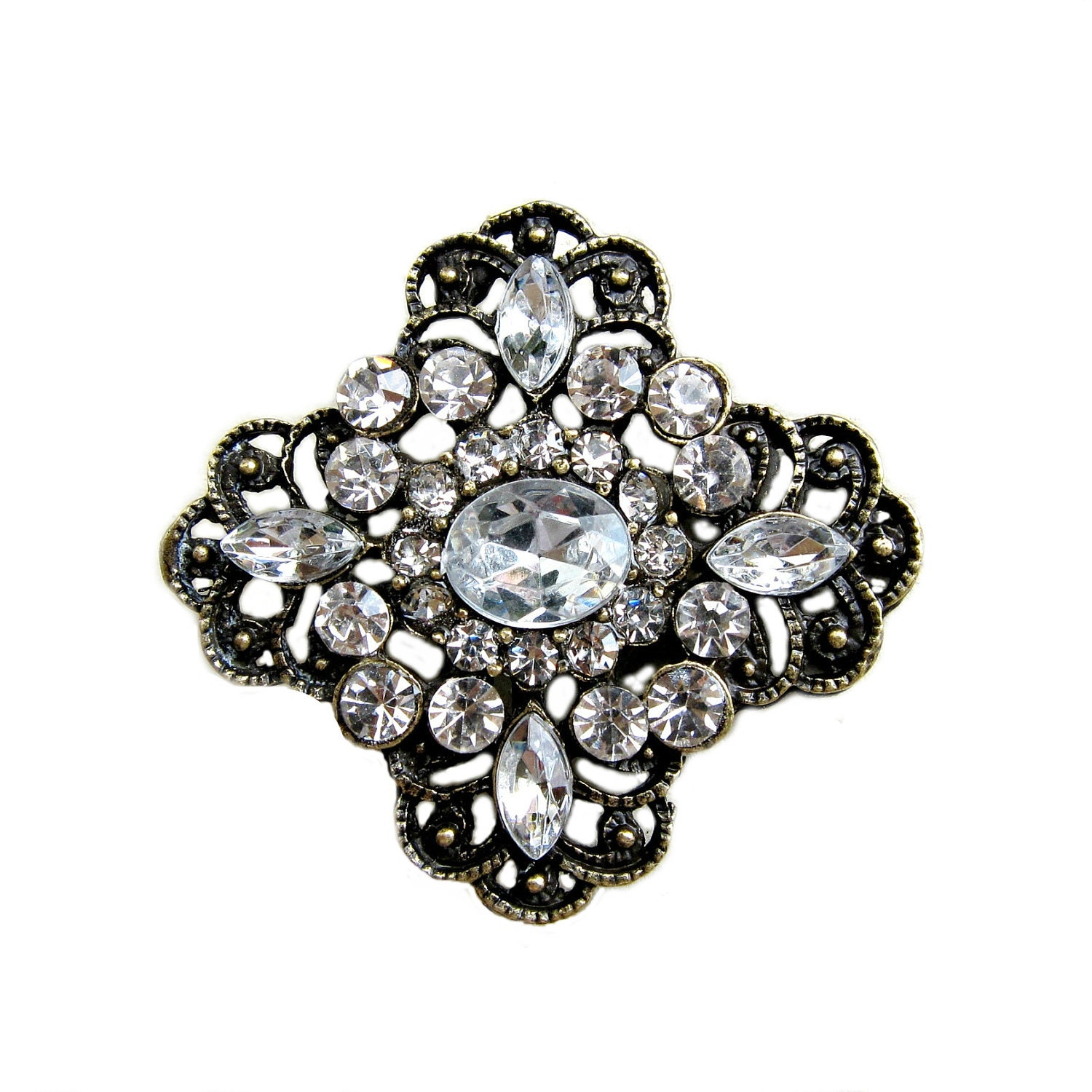 5 Dark Gunmetal Crystal Rhinestone buttons for Wedding Decoration Invitation Card Scrapbooking Jewelry Supply RB-056 (41mm or1.6inch)