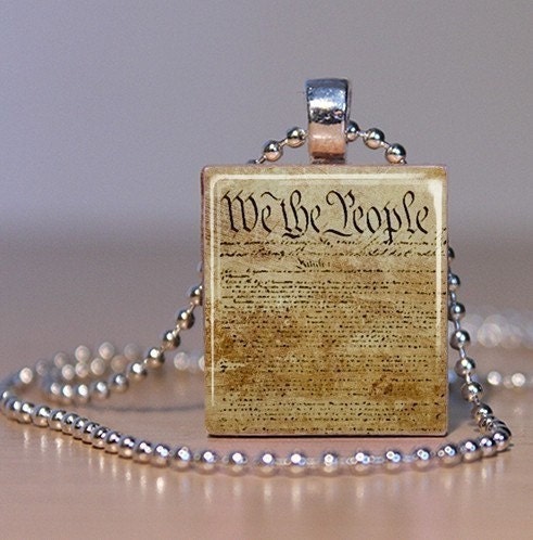 We the People - Weathered United States Constitution Pendant or Tie Tack made from an Upcycled Scrabble Tile (102C1) - spiffycool
