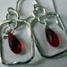 Sterling Silver Frame Earrings with Red Swarovski Hand Forged