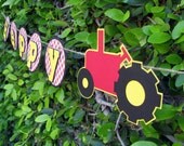 Red Tractor Birthday Banner - MADE TO ORDER