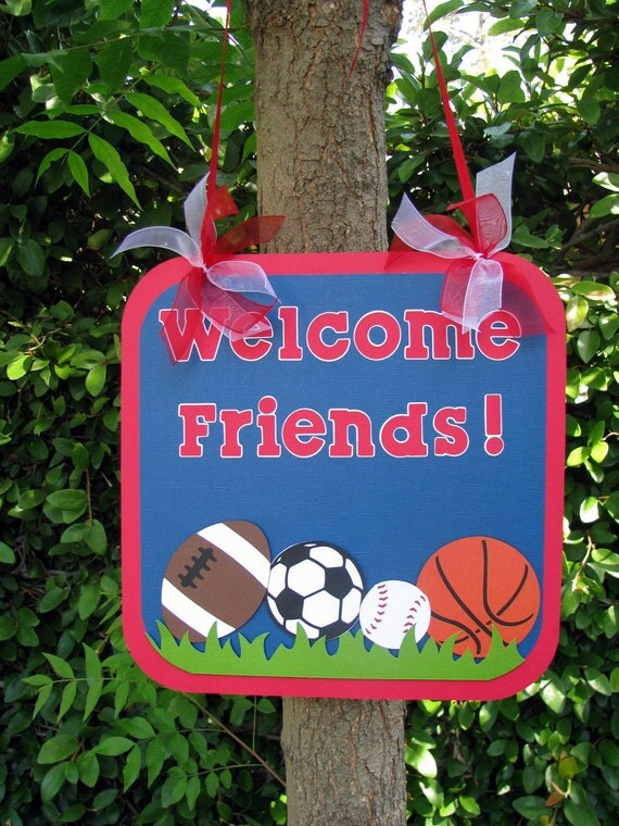 Items similar to Sports Theme Door Sign Friends MADE TO