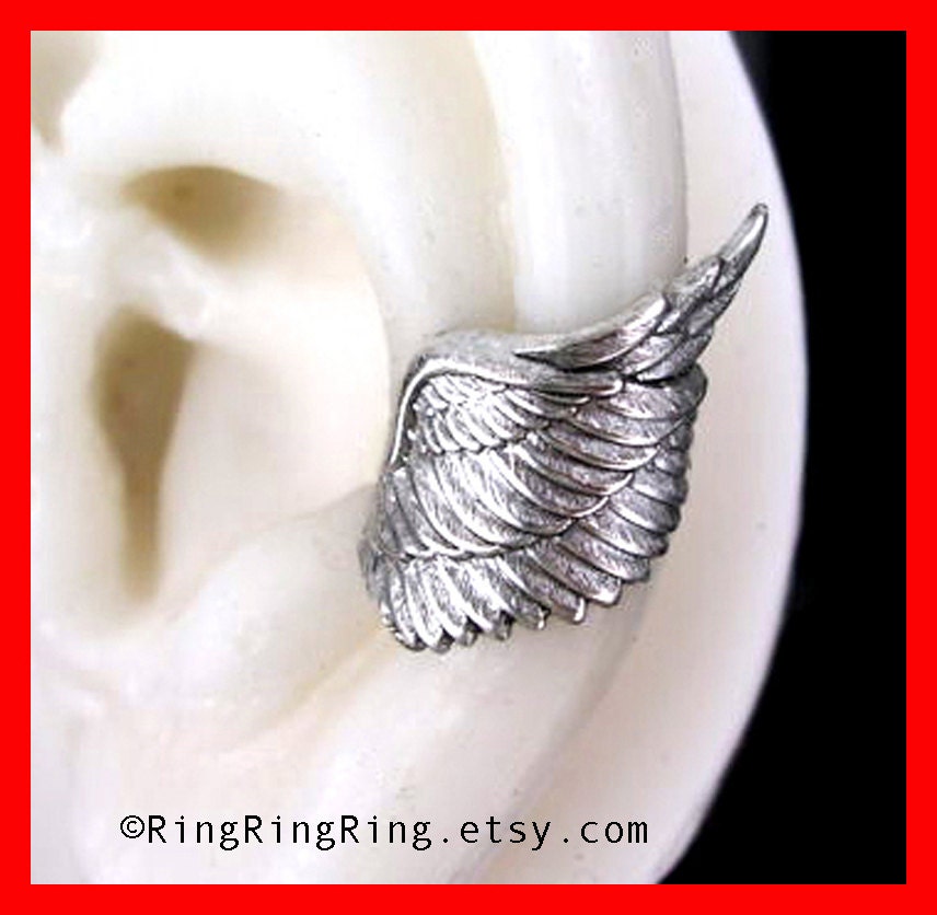 925 Archangel wing No. 1 - sterling silver ear cuff earring jewelry, non pierced Earcuff for men & women 090912