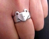 cute frog ring - 925 solid sterling silver ring jewelry, adjustable  (Matte or Shine) 072012