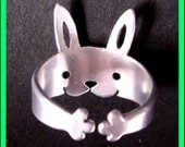 925. Bunny rabbit silver ring jewelry - Sterling Adjustable legs wraps around your finger  (Matte or Shine)  110212