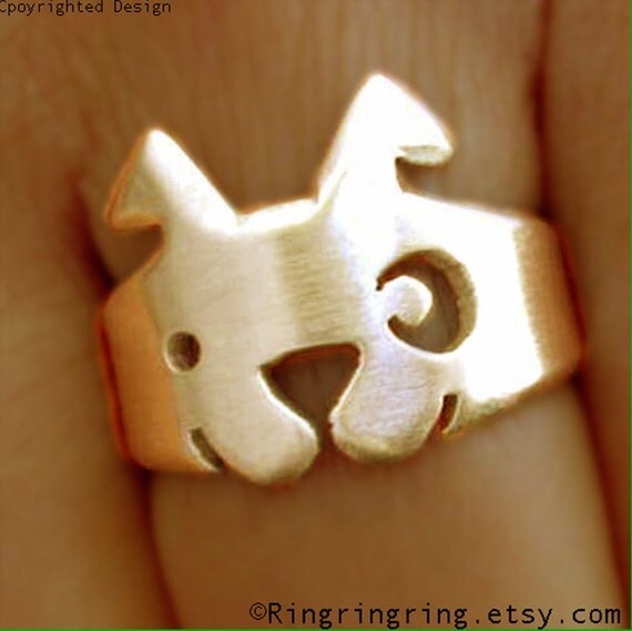 Bronze Adjustable animal ring jewelry, Cute spot dog ring (Matte or Shine)