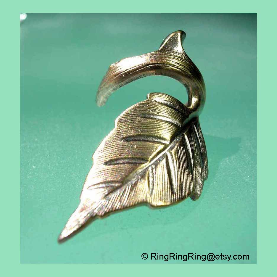 Rose leaf with thorn - Left ear cuff earring jewelry, gold brass earcuff  102512