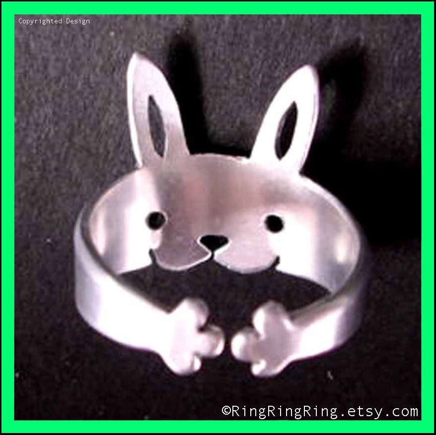 925. Bunny rabbit silver ring jewelry - Sterling Adjustable legs wraps around your finger (Matte or Shine) 110212