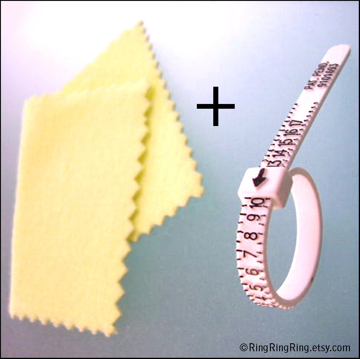 Plastic Ring Sizer & Jewelry Polishing Cloth for Silver, Gold, Brass, and Bronze
