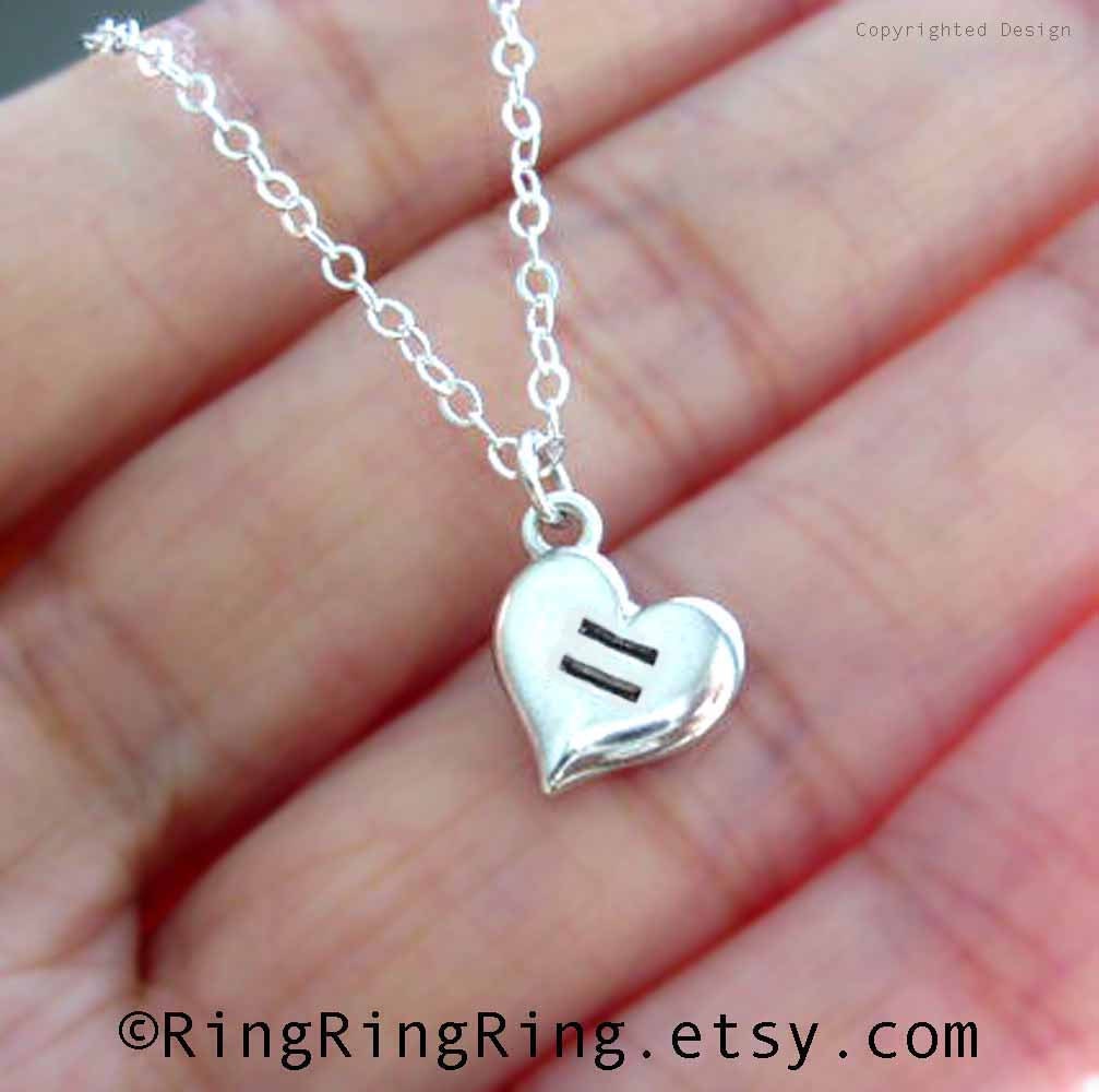 Same-sex Marriage support necklace - Equal Love Heart necklace. 925 Sterling silver necklace, Pride Lesbian and Gay jewelry.