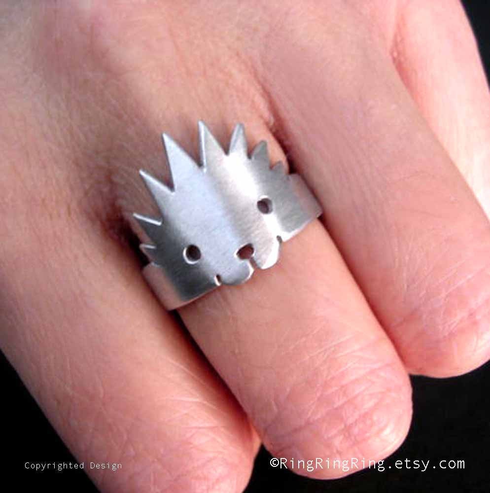 925 Adjustable cute animal ring, Hedgehog ring in solid sterling silver ring jewelry, (Matte or Shine)