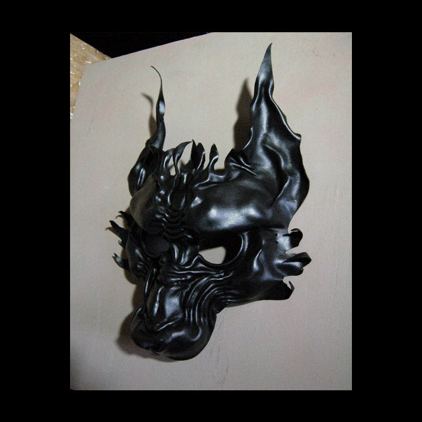 Black carpathian werewolf, leather mask of forest lycan, Bram Stoker Dracula wolf, full moon shapeshifter...VARIATION-with feathered mane